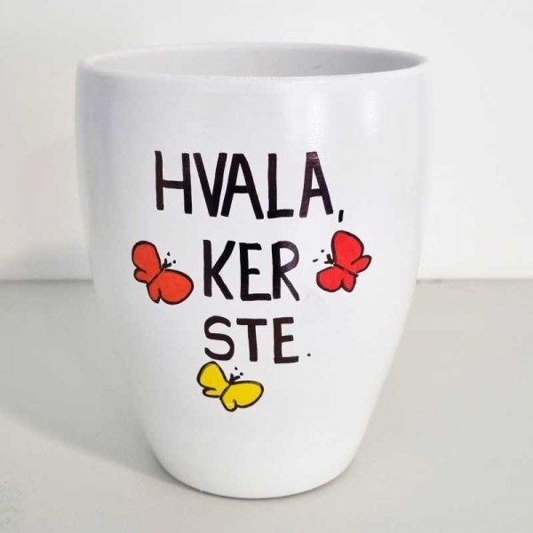 Lonec z ročno poslikavo Hvala, ker ste - z metuljčki